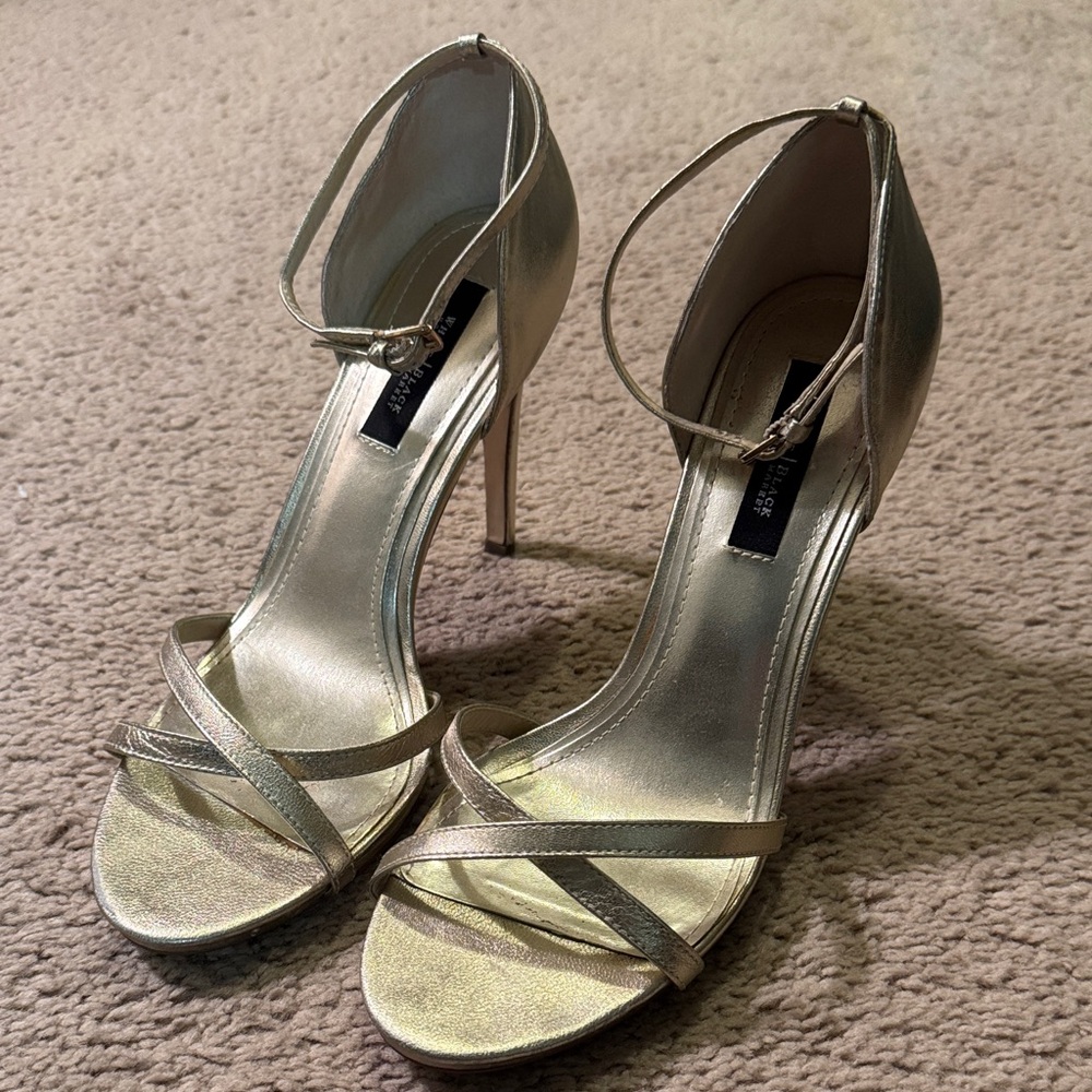 White House Black Market Gold Strappy Heels